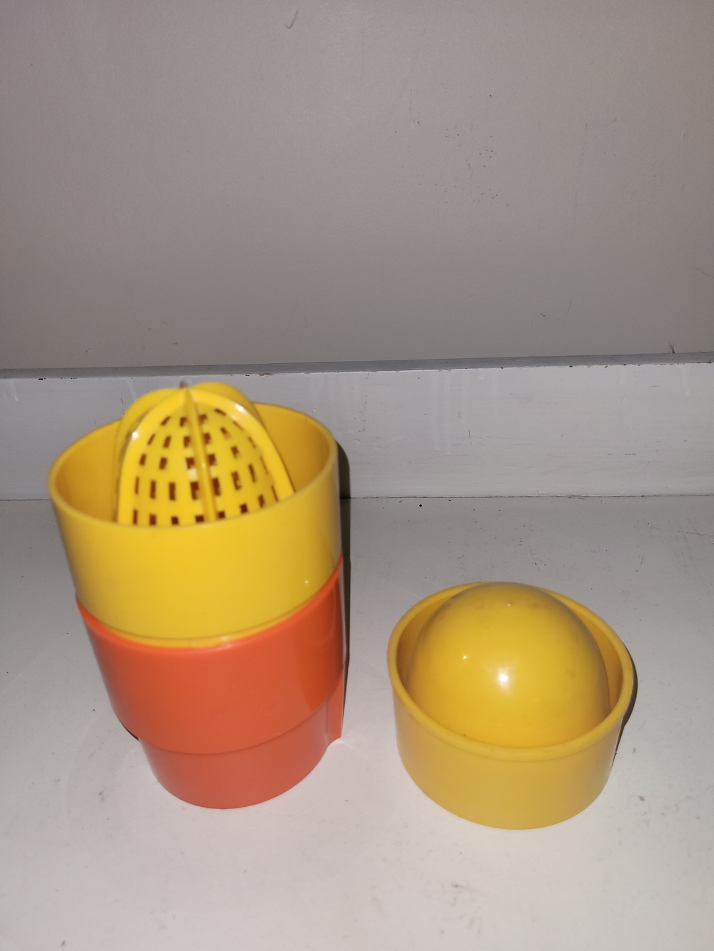 Vintage  "W&F  Orange and Yellow Plastic Citrus Juicer Set